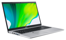 silver laptop with green screensaver on it