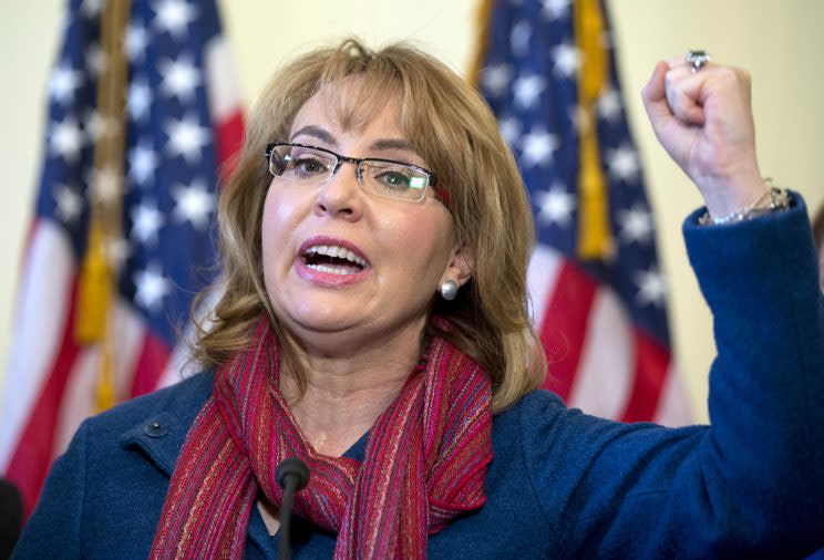 Former U.S. Rep. Gabby Giffords, D-Ariz., speaks about gun safety on Capitol Hill on March 4, 2015. (Photo: Carolyn Kaster/AP)