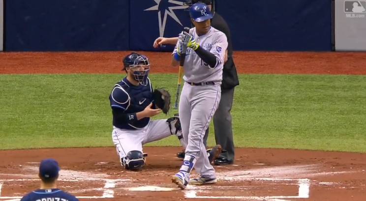 Salvador Perez gives the Tampa Bay ballboy a well-deserved round of applause. (MLB.com)