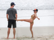 <p>Chris Hemsworth and Elsa Pataky hit the beach in Byron Bay. </p>