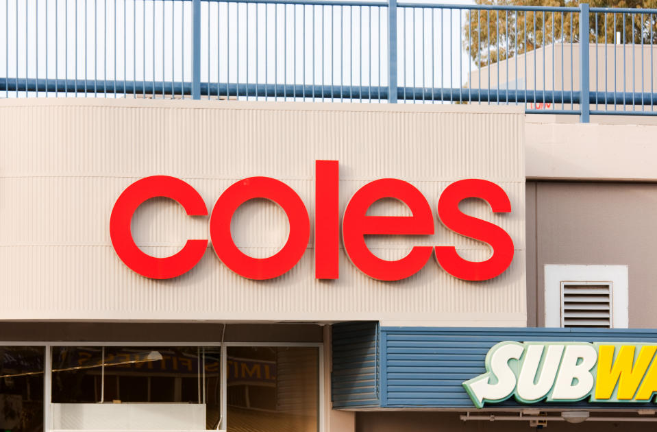 Adelaide, Australia - May 9, 2011: Coles Supermarket sign on a store in Australia. Coles is one of Australia's leading supermarket chains, operating for more than 50 years.