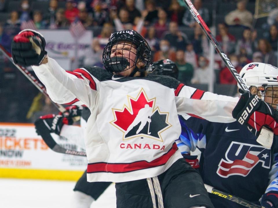 Canada's Sarah Fillier continued her impressive play in the two-game series against the U.S.  (Chris Szagola/Associated Press - image credit)