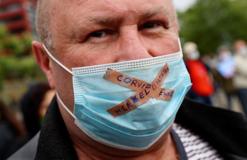 Protest against the government's restrictions following the coronavirus disease (COVID-19) outbreak, in Frankfurt