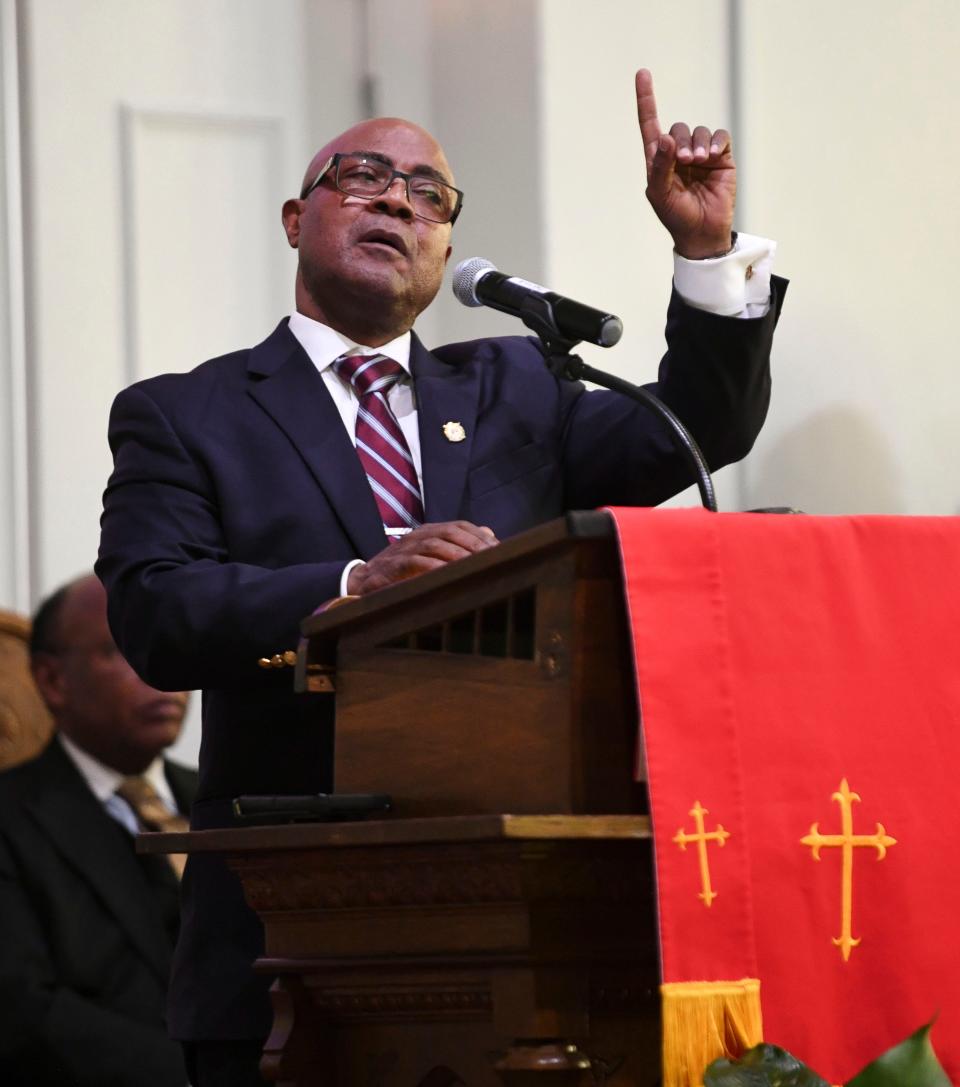 June 9, 2024;  Tuscaloosa, AL, USA;  Rev. Ransey O'Daniel delivers the message at the First African Baptist Church during the 60th anniversary of the Bloody Tuesday event in Tuscaloosa.  Sixty years ago, demonstrators leaving the church were met by law enforcement officers and a surrogate mob who beat and arrested many of the civil rights demonstrators who walked to the courthouse to protest the inclusion of segregated facilities.