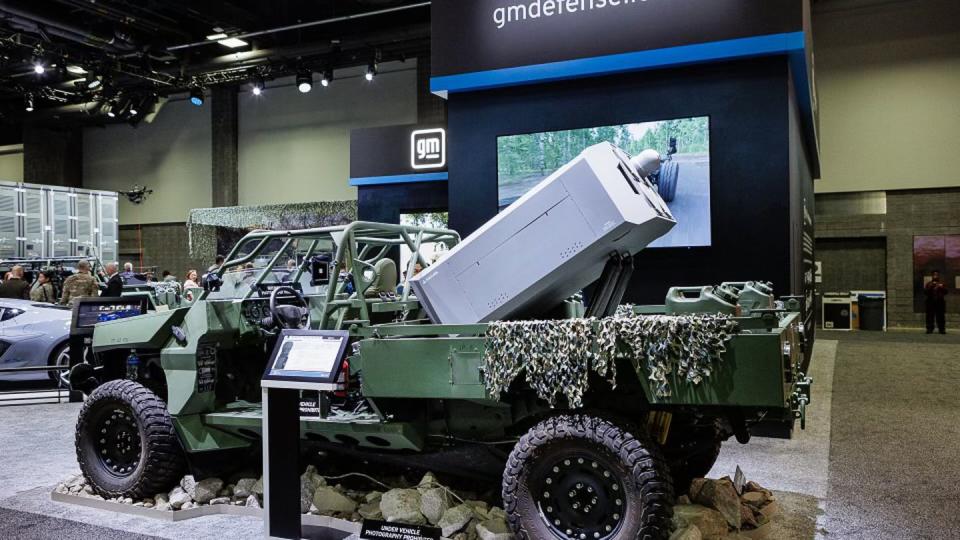 GM Defense and Anduril Industries have partnered to work on battlefield solutions, showcasing at the Association of the U.S. Army's annual conference a loitering munitions launcher on an Infantry Squad Vehicle. (Courtesy of GM Defense)