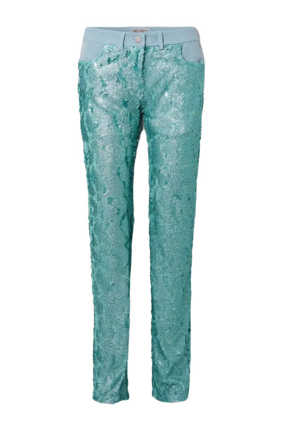 SIEDRÉS Sun Denim-Trimmed Sequined Tulle Straight-Leg Pants