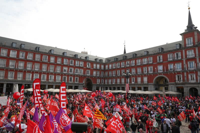 Spain's main labour unions protest to demand salary rise for workers amidst inflation, in Madrid