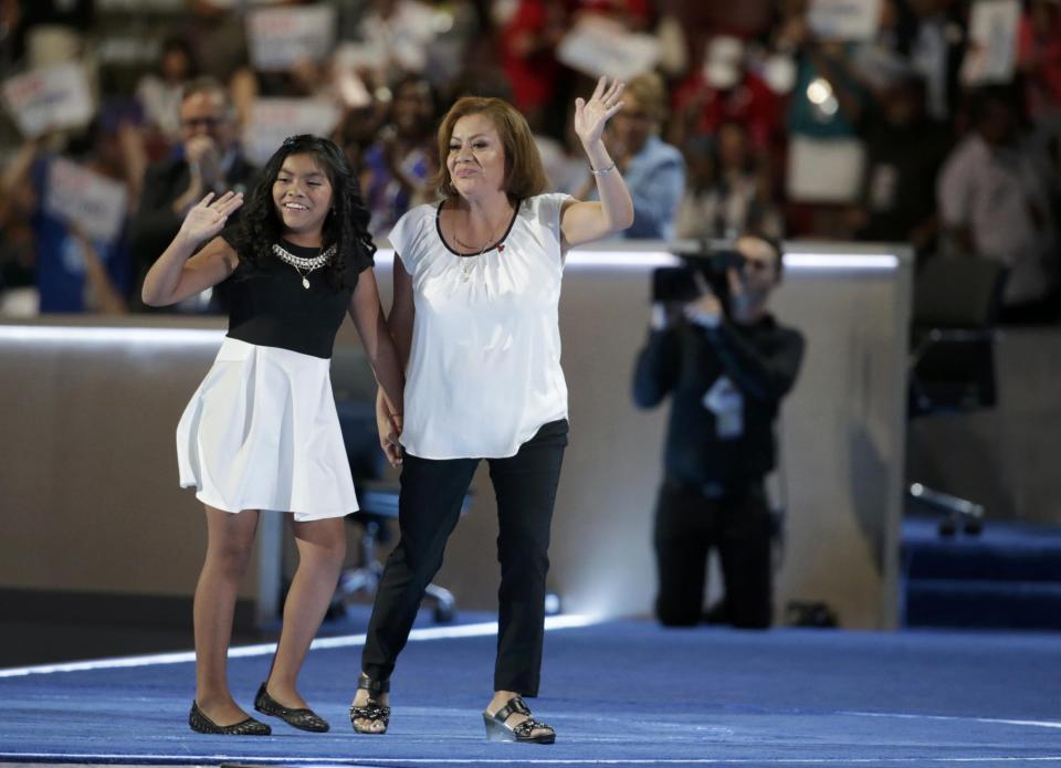 U.S.-born citizen11-year-old Karla Ortiz takes the stage with her mother.