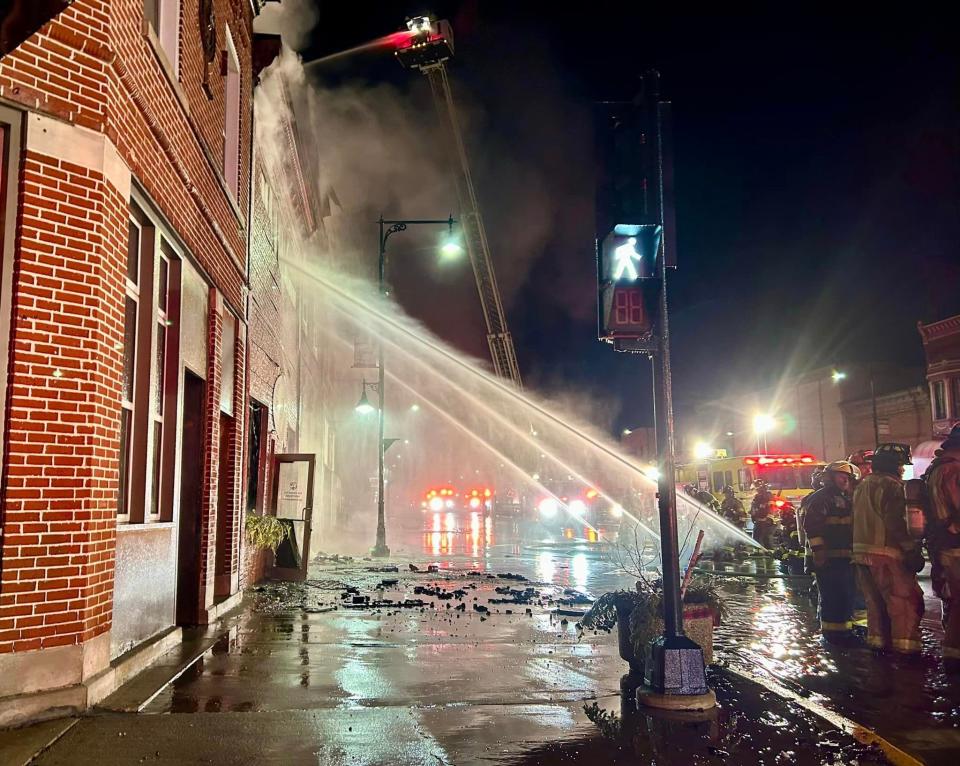 Firefighters battle a blaze in downtown Tomah for nine hours the evening of Feb. 23, 2024.