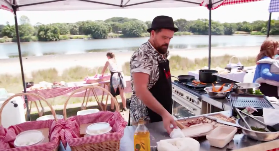 Alex and Emily's food stall didn't attract many people during the challenge. Source: Seven