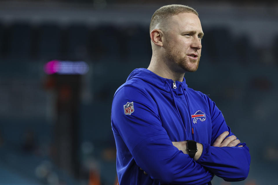 Joe Brady is the full-time offensive coordinator for the Bills. (Perry Knotts/Getty Images)