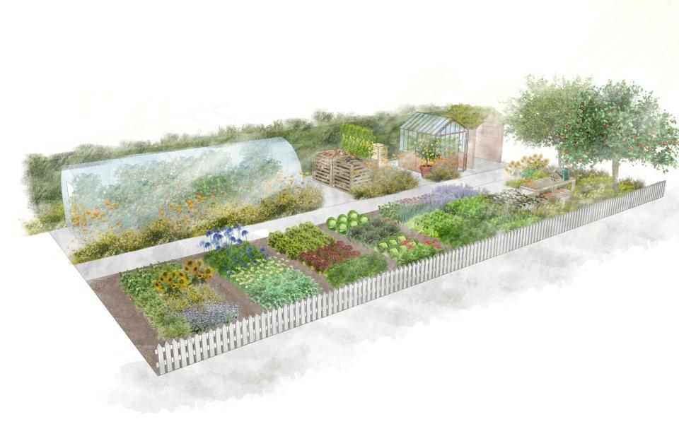 An artist impression of the No Dig Demo Garden by Charles Dowding and Stephanie Hafferty - Charles Dowding and Stephanie Hafferty