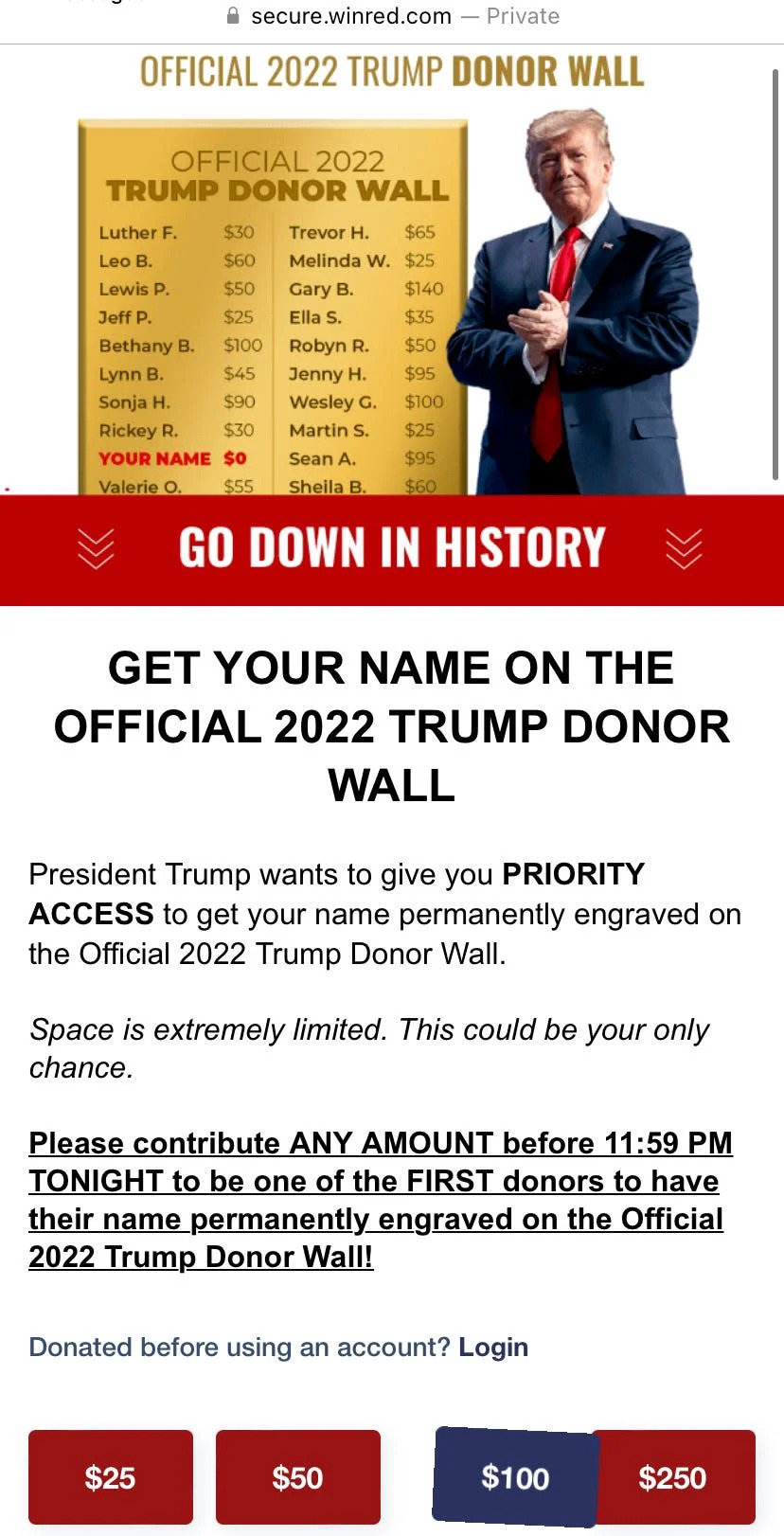 2022 Trump Donor Wall