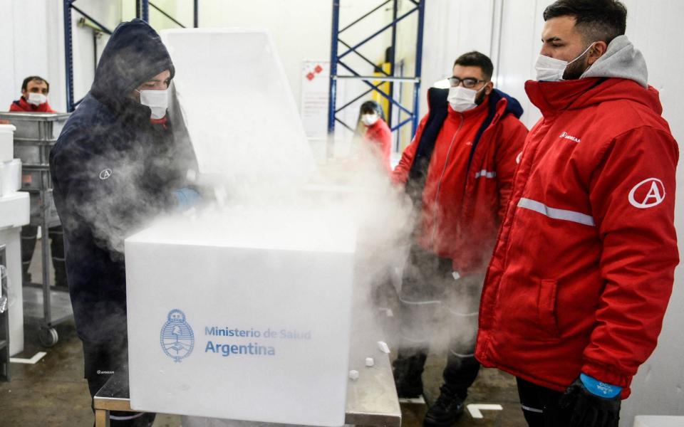 A shipment of 864,000 doses of the AstraZeneca vaccine from the Netherlands arrives in Argentina - AFP