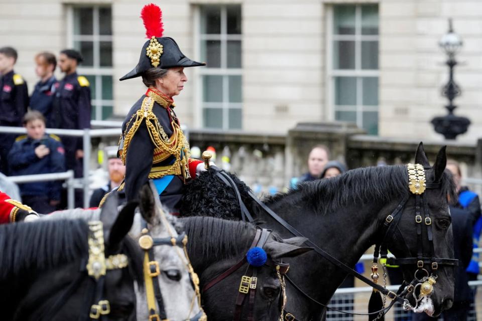 <div class="inline-image__caption"><p>Anne, Princess Royal, takes part in a procession following coronation ceremony for Britain’s King Charles III and Queen Camilla in London, England, Saturday, May 6, 2023.</p></div> <div class="inline-image__credit">Jon Super/Pool via Reuters</div>