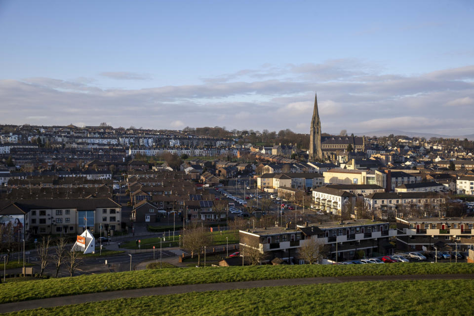 View from Derry City Walls looking over the neighbourhood area of the Bogside where Bloody Sunday took place in 1972 (Liam McBurney/PA)