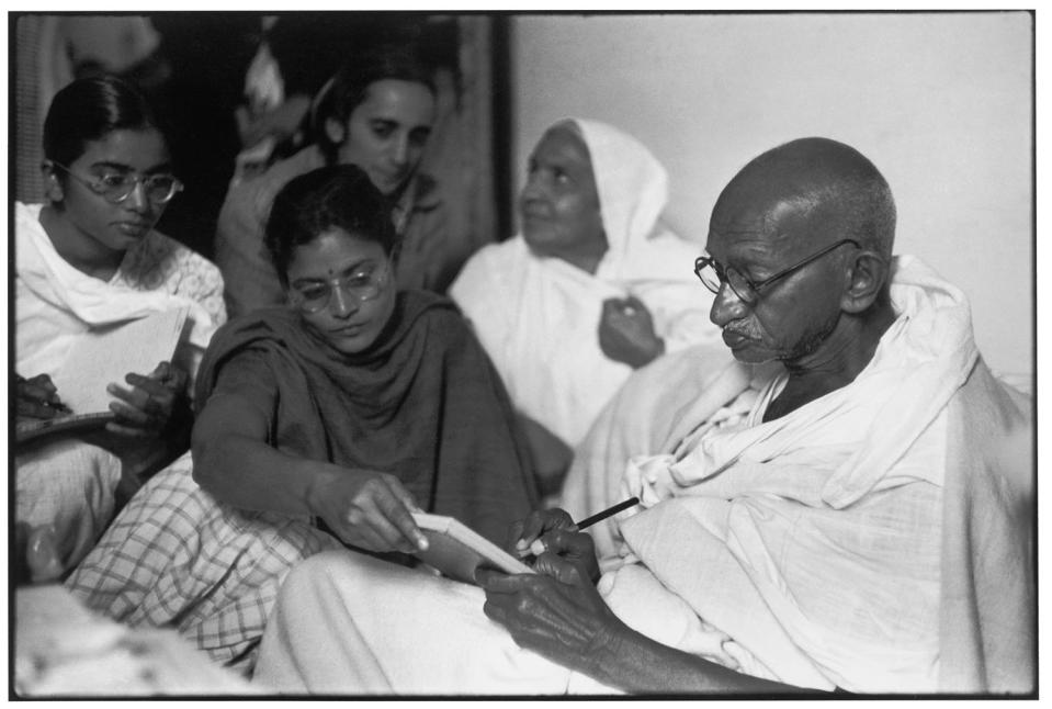 Gandhi dictating message