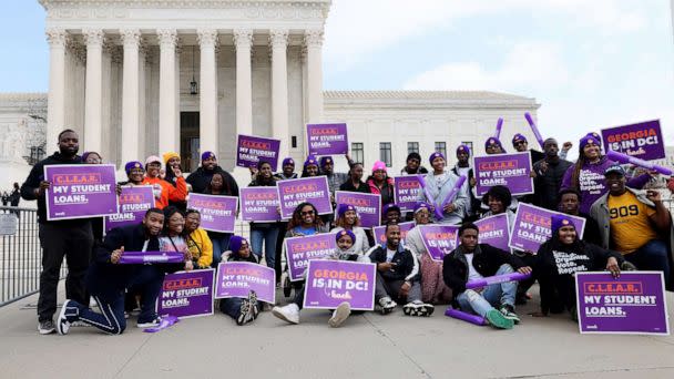 PHOTO: Student loan borrowers and advocates gather for the People's Rally To Cancel Student Debt during the Supreme Court hearings on student debt relief on Feb. 28, 2023, in Washington, D.C. (Jemal Countess/Getty Images for People's Rally to Cancel Student Debt)