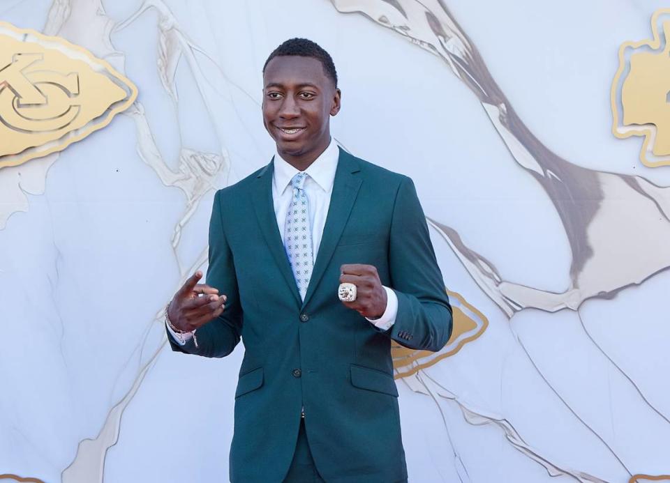 Kansas City Chiefs cornerback Joshua Williams poses at the Chiefs’ Super Bowl ring ceremony at the Nelson-Atkins Museum of Art in Kansas City on June 13, 2024.