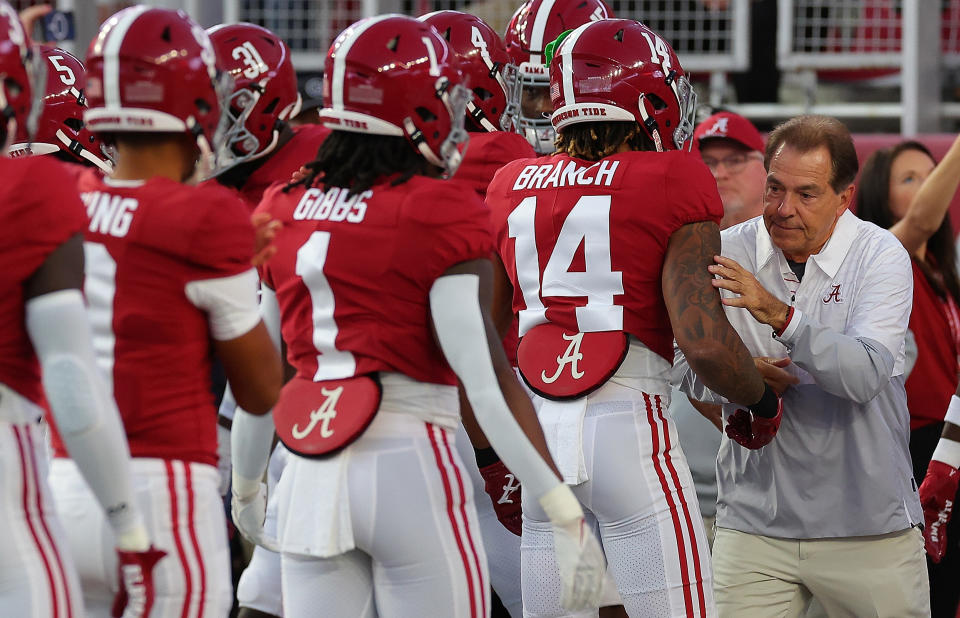 Nick Saban will need to motivate his Tide to higher levels this weekend. (\Kevin C. Cox/Getty Images)