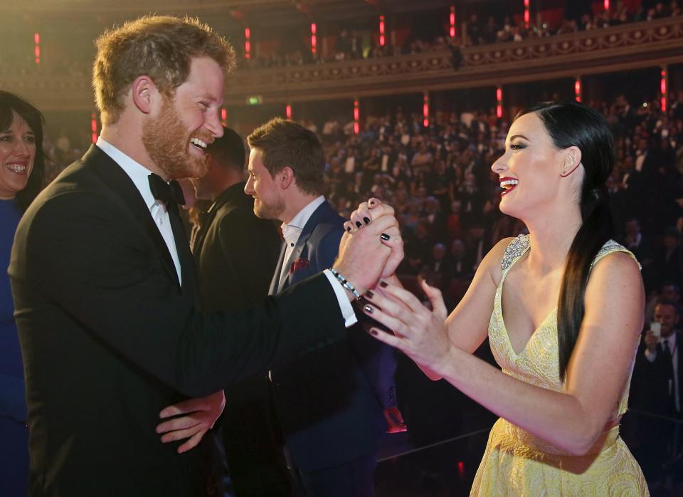 Prince Harry greets Kacey Musgraves after the Royal Variety Performance on Nov. 13, 2015, in London. (Photo: WPA Pool via Getty Images)