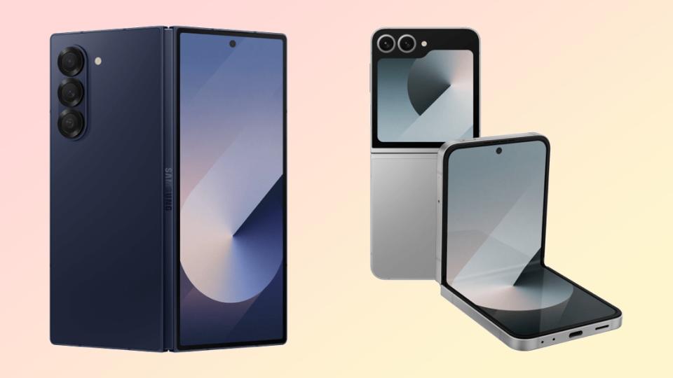 Galaxy Z Fold 6 in Navy and Galaxy Z Flip 6 in silver