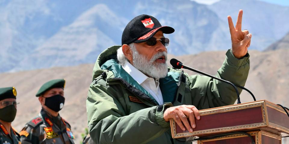 Prime Minister Narendra Modi addressing Indian troops in Ladakh.