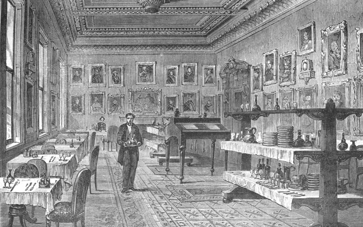 A sketch of the dining room of the Garrick Club dated 1897  - Hulton Archive