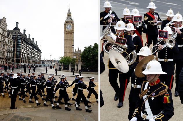 Royal Navy and a marching band ahead of the funeral. (Photo: Getty)