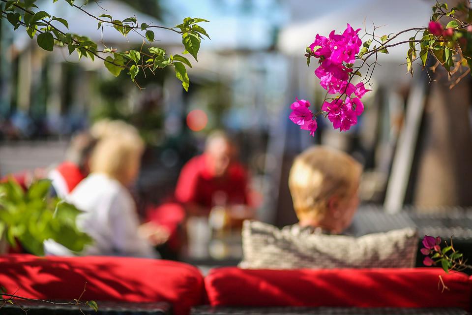 A sunny day on the outdoor patio at Max's Grille in Boca Raton's Mizner Park.