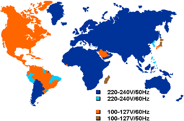 voltages around the world（Photo via worldstandards）