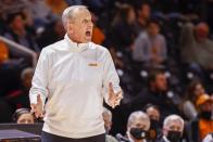 Tennessee head coach Rick Barnes yells to his players during an NCAA college basketball game against USC Upstate, Tuesday, Dec. 14, 2021, in Knoxville, Tenn. (AP Photo/Wade Payne)