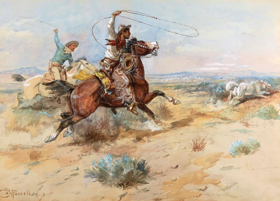 The C.M. Russell watercolor "In the Wake of a Cree Hunting Party" is being sold by a private gallery at the March in Montana art show during Western Art Week. It is expected to bring upwards of $1.1 million.