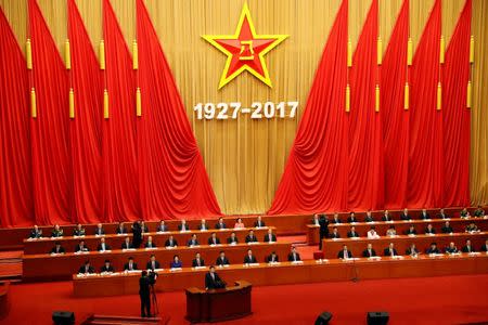 China's President Xi Jinping speaks during the ceremony to mark the 90th anniversary of the founding of the China's People's Liberation Army at the Great Hall of the People in Beijing, China August 1, 2017. REUTERS/Damir Sagolj