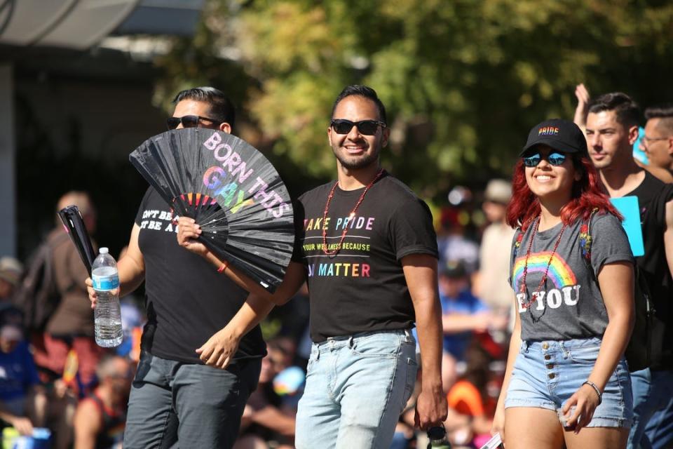 Thousands of people celebrate the 2019 Greater Palm Springs Pride Parade in Palm Springs, Calif., on Sunday, November 3, 2019.