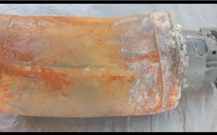 Remains of unexploded munition used in Khan Sheikhoun attack - Credit: French intelligence agency report