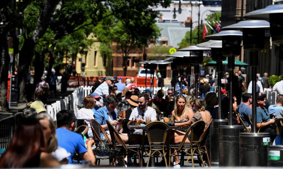 Sydneysiders dine in The Rocks in Sydney on Sunday.