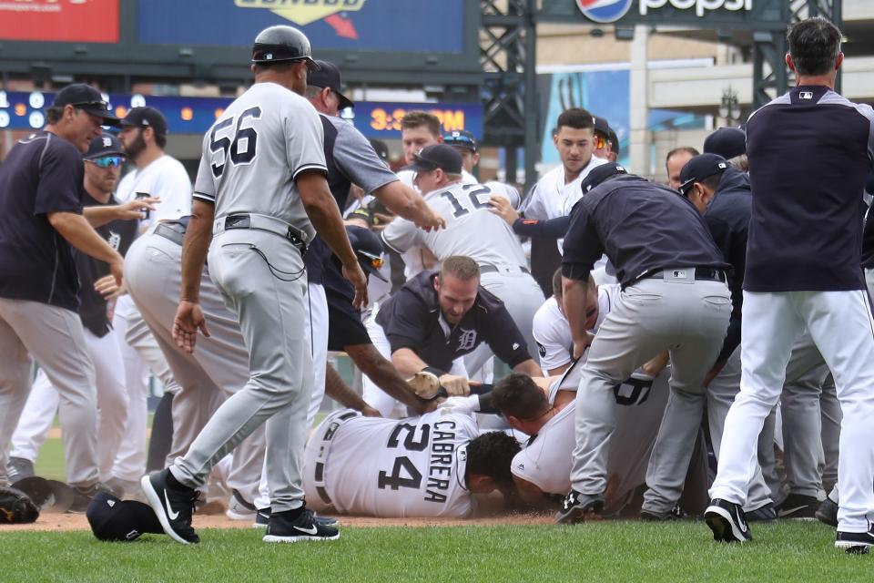 The Tigers-Yankees brawl was the first of three incidents between the teams Thursday. (Getty Images)