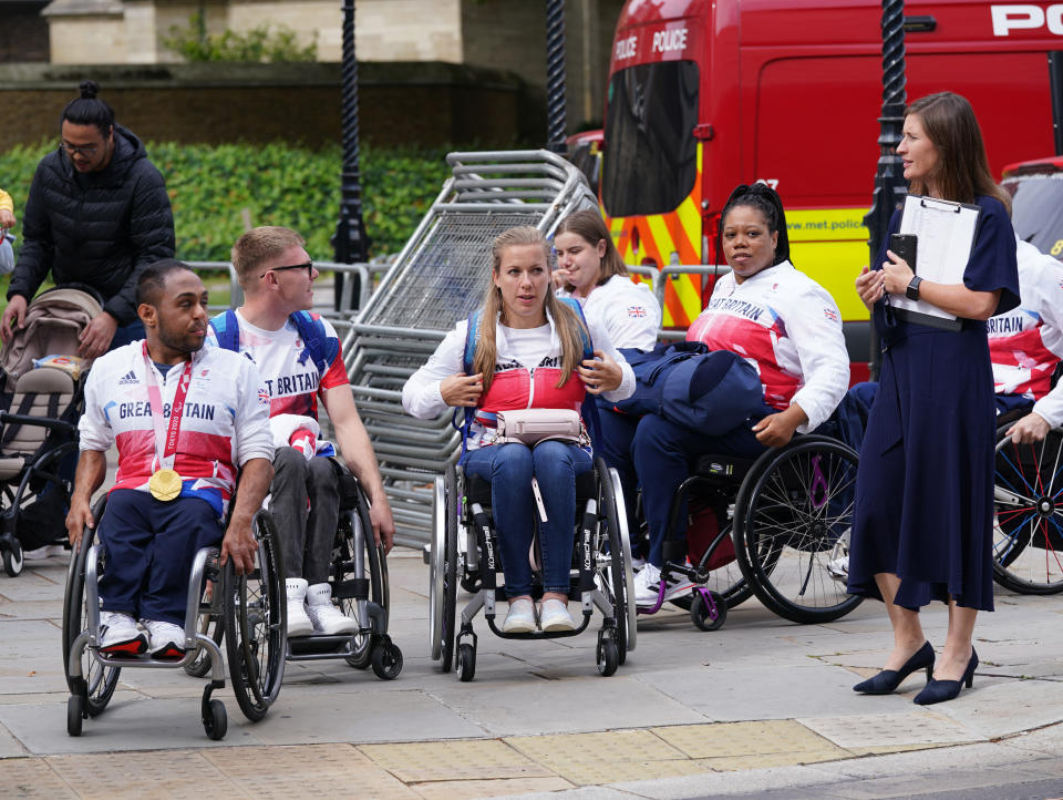 <p>Team GB paralympians arriving at the Houses of Parliament in London. Picture date: Monday September 13, 2021.</p>
