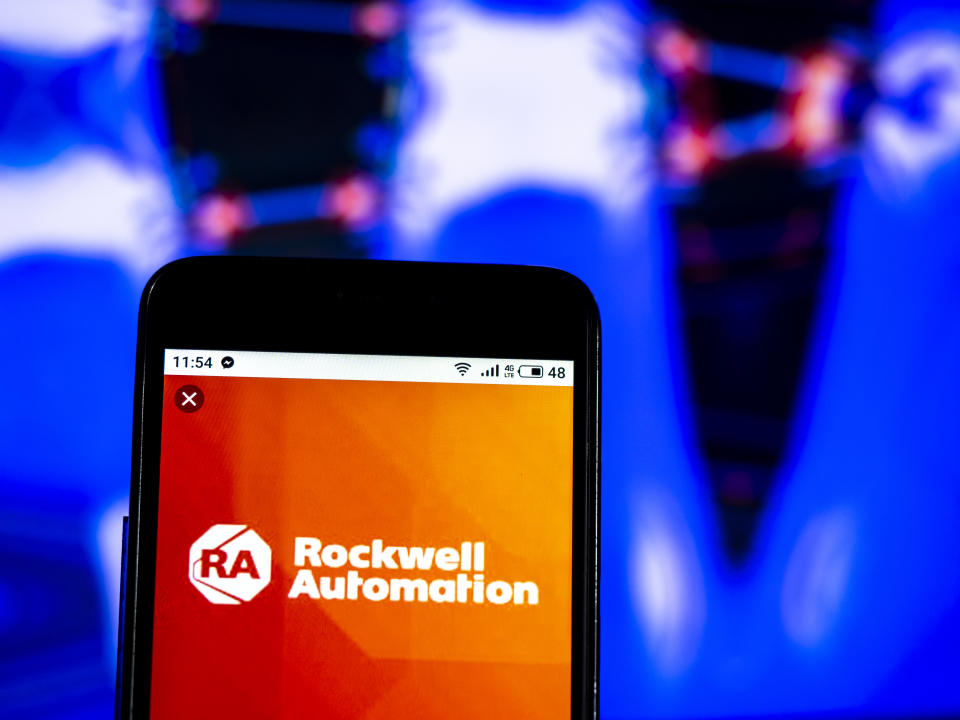 KIEV, UKRAINE - 2019/01/01:  In this photo illustration, the Rockwell Automation Company logo seen displayed on a smartphone. (Photo Illustration by Igor Golovniov/SOPA Images/LightRocket via Getty Images)