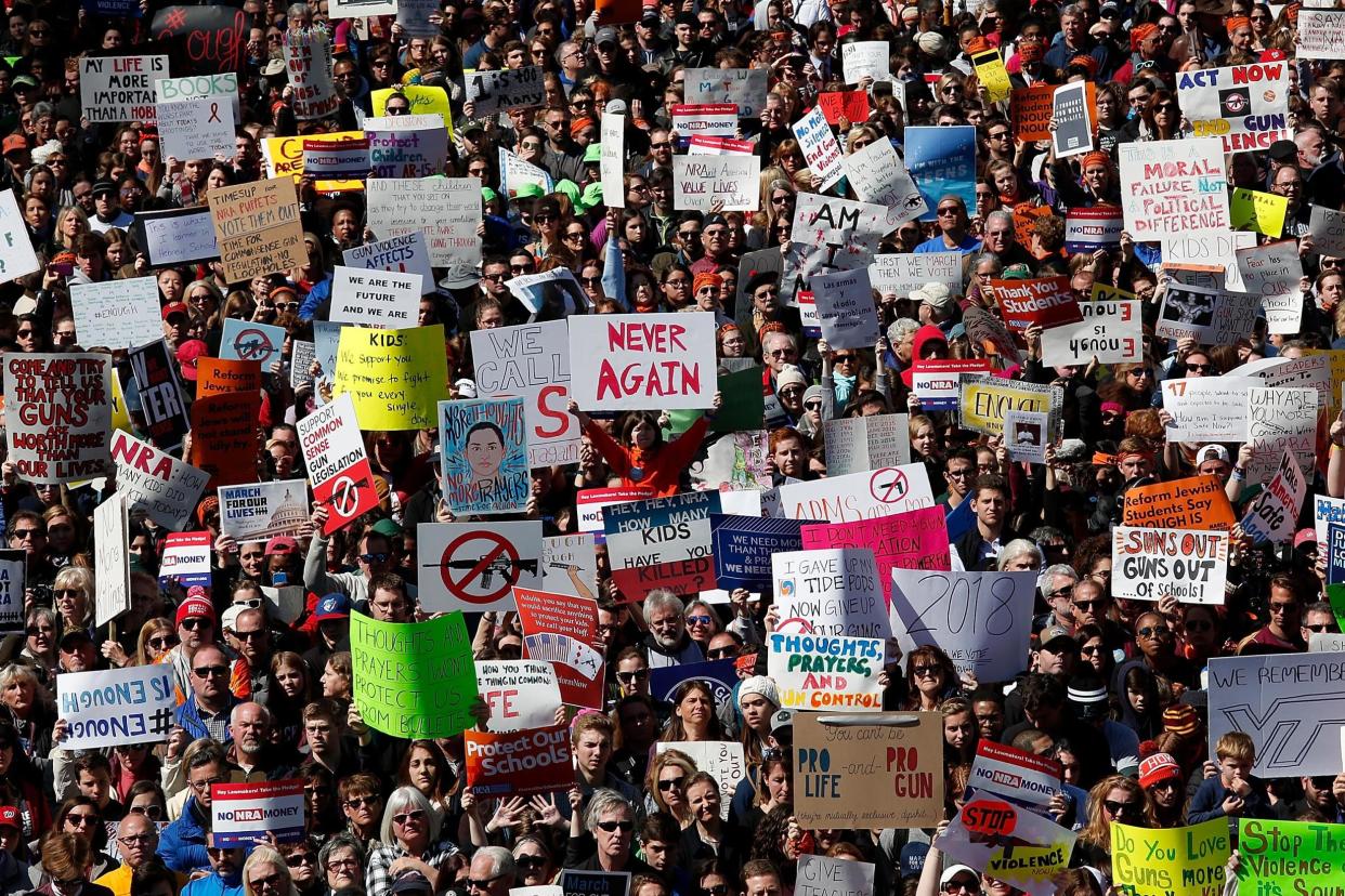 Hundreds of thousands of gun reform advocates attended the March for Our Lives rally on 24 March 2018 but a new study suggests gun owners are more politically active: Win McNamee/Getty Images