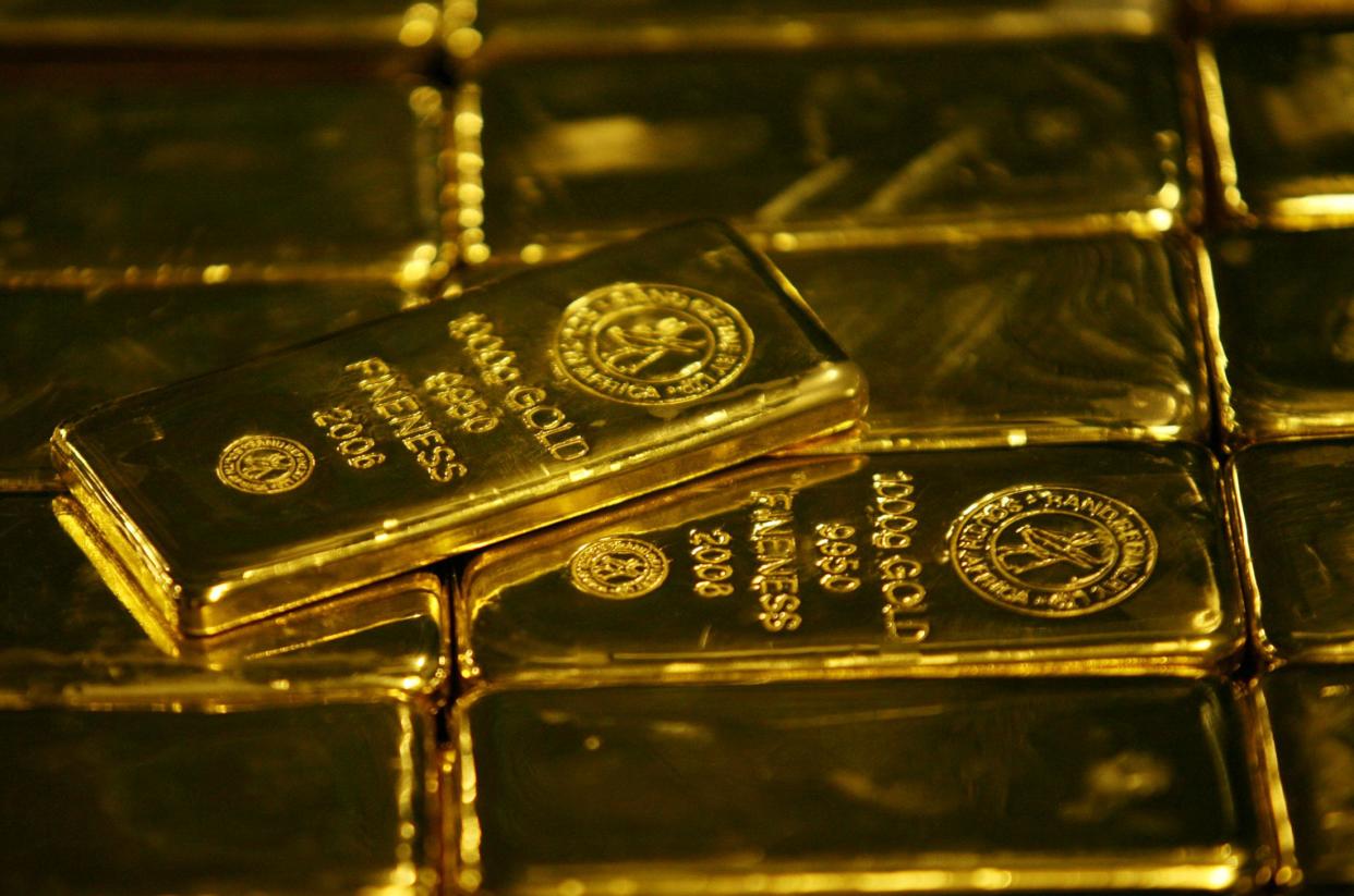 Gold bars are displayed at South Africa's Rand Refinery in Germiston. Reuters: REUTERS