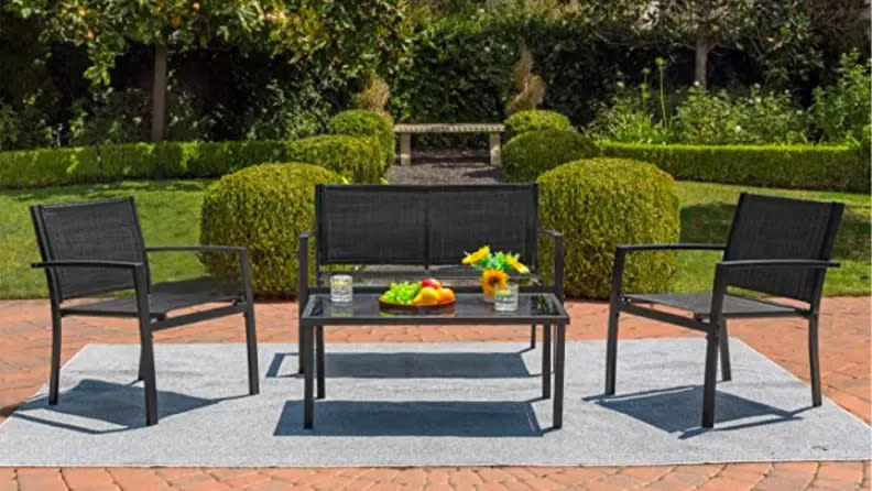 A simple black patio set for any outdoor space.