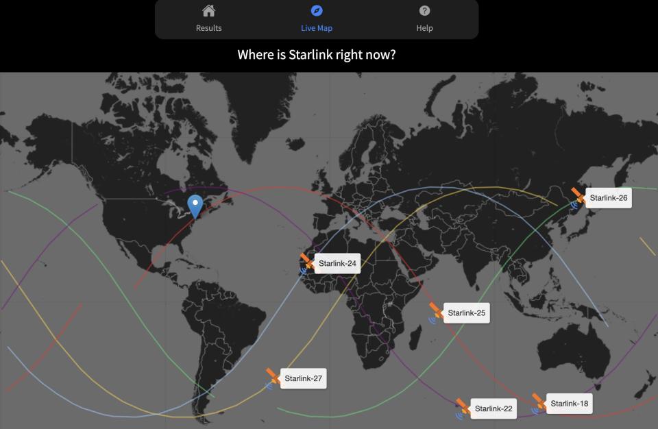 Screenshot of Find Starlink's Live Map