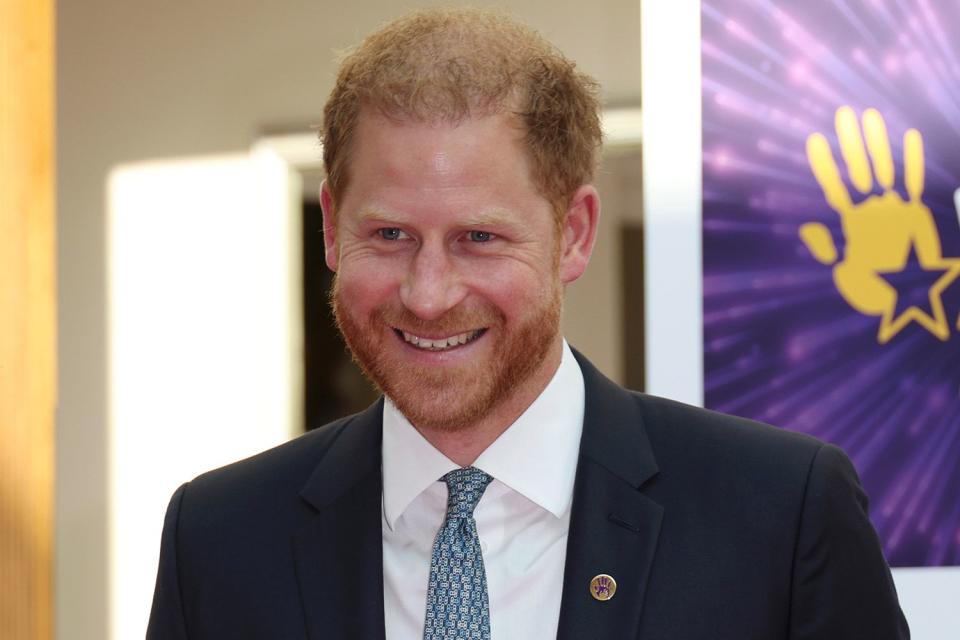 <p>Tristan Fewings/Getty </p> Prince Harry at the WellChild Awards on Sept. 7, 2023