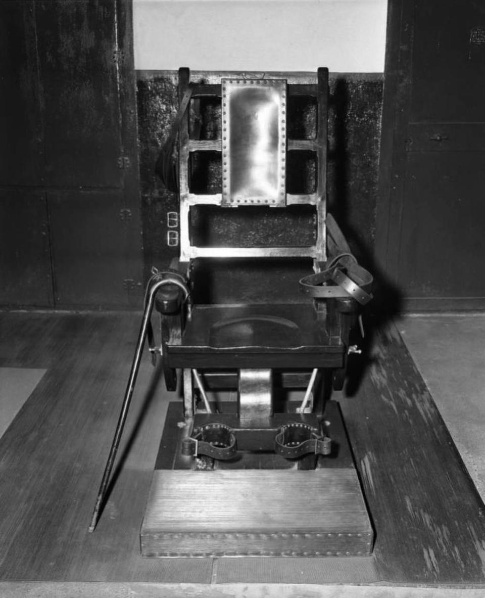 South Carolina’s electric chair, first deployed in the death house in 1912 and photographed here in 1956, has been used to kill 248 people. Since 1937, the official in charge of the electrocution rapped the pictured cane on the floor to signal the beginning of the electrocution.