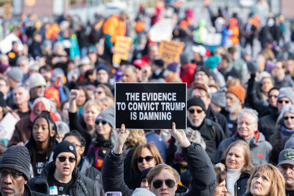 Activists participates in a rally calling for witnesses in the Senate impeachment trial of U.S. President Donald Trump at the U.S. Capitol in Washington, D.C. January 29, 2020.  (Aurora Samperio/NurPhoto via Getty Images)