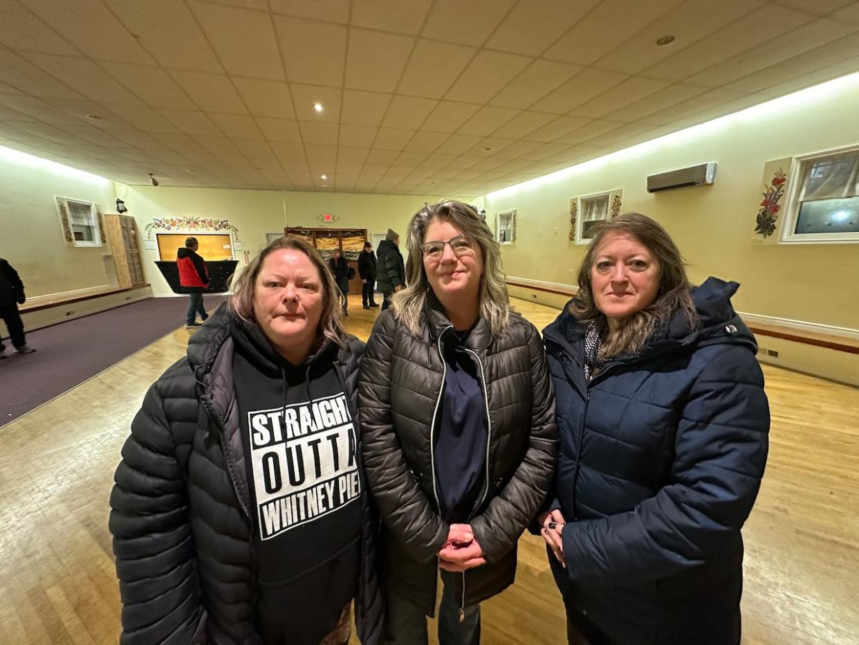 Lisa House, Kathy Coombs and Kim Sheppard-Campbell were among the organizers of a community meeting in Whitney Pier last night. (Holly Conners/CBC - image credit)