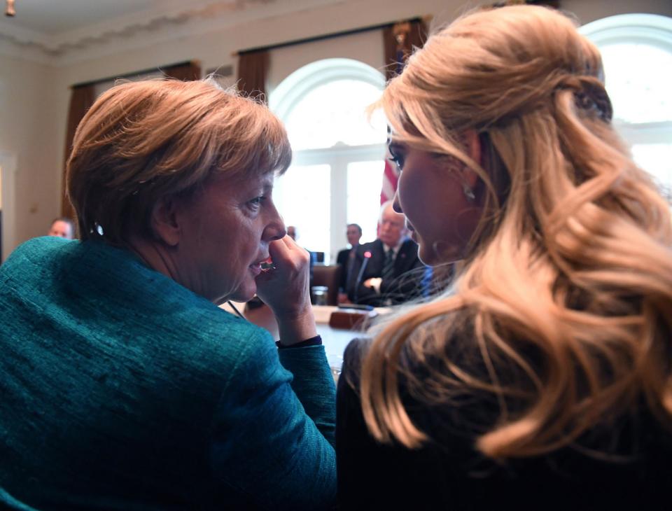 Ms Trump spent time with Ms Merkel when she visited the White House: Getty