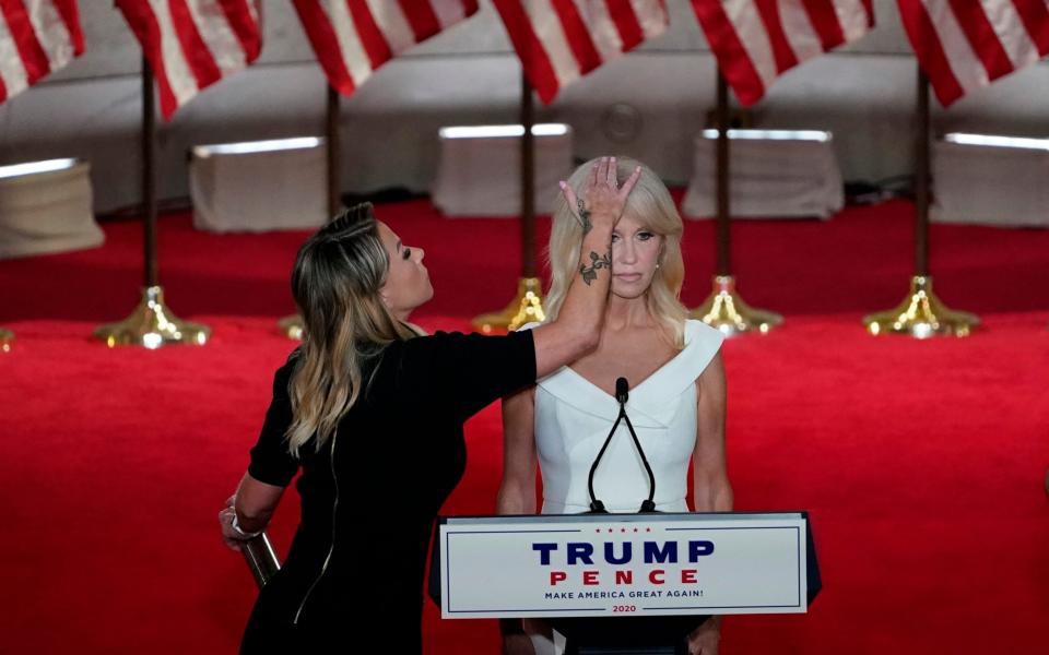 Kellyanne Conway prepares to tape her speech for the third day of the Republican National Convention i - Susan Walsh/AP
